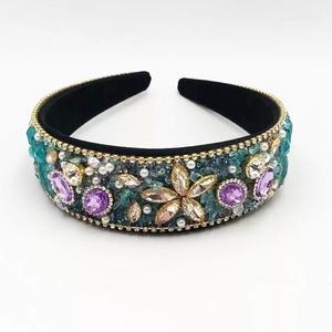 Luxurious Floral Beaded Headband in Purple and Gold